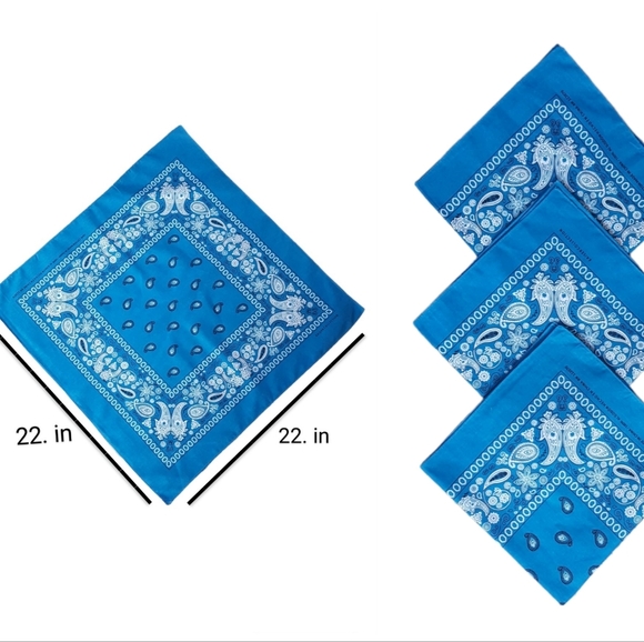 3 Piece Classic Bandana Scarf for Hair Neck and Head New Turquoise 100% Cotton - Picture 1 of 8